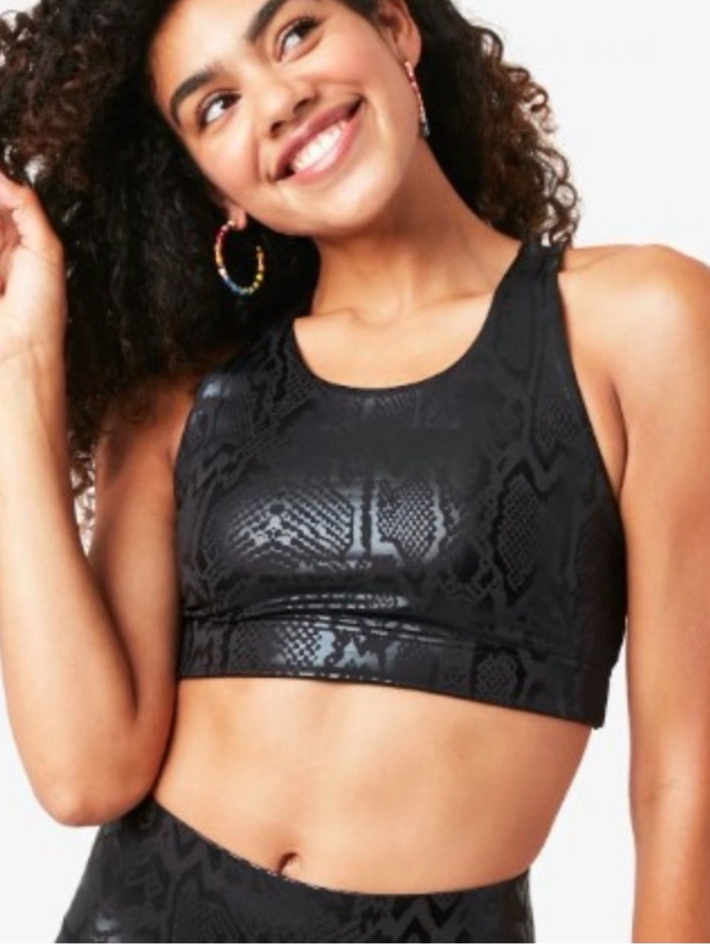 Terez Black Snake-Print High Neck Sports Bra